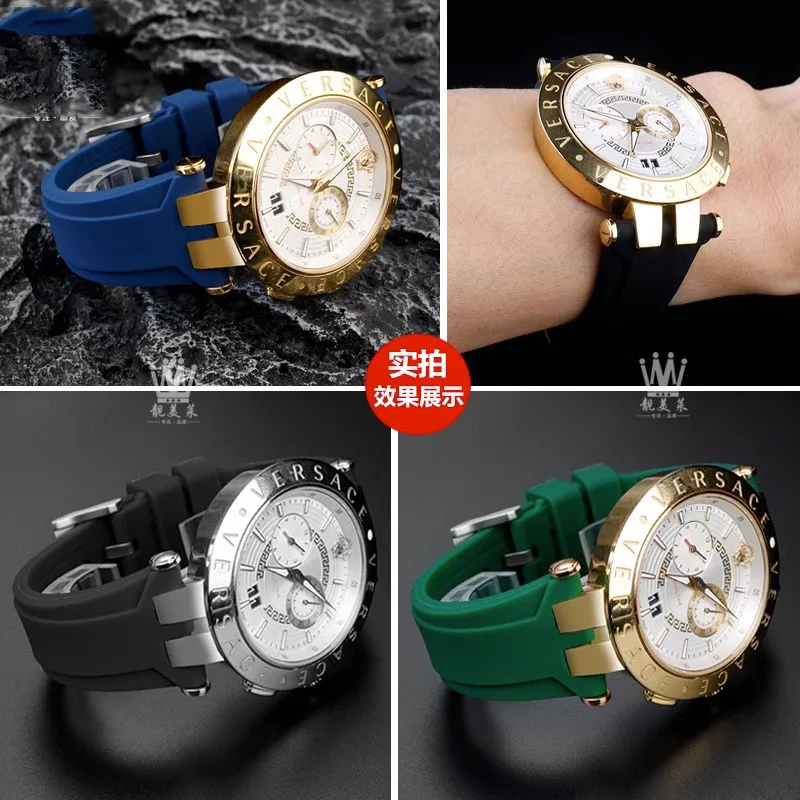 Rubber strap For Versace V-RACE DUAL series concave convex silicone watch strap accessories 24mm men's waterproof bracelet