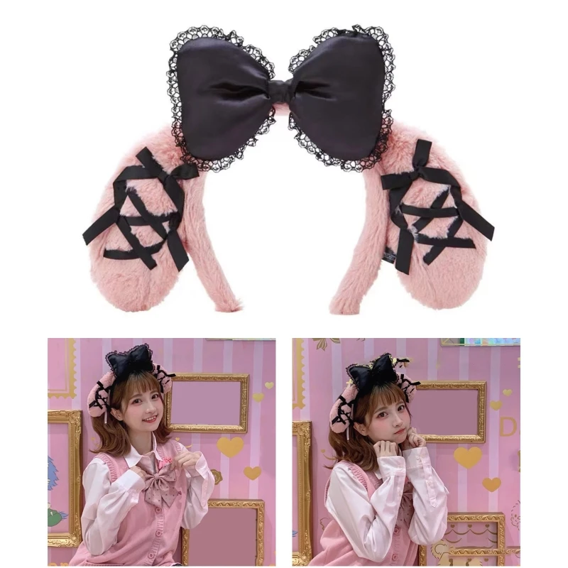 

Sweet Hair Accessories Women Students Photoshoot Hairband Cartoon Melody Ears Bowknot Headbands Plush Fluffy Hair Hoop