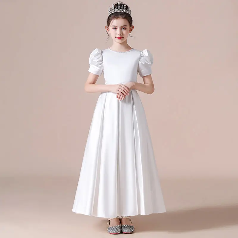 

Kids Clothes Summer 2022 New Fashion Solid Color Party Wedding Long Dresses Children Girls Short Puff Sleeves Princess Dress L68