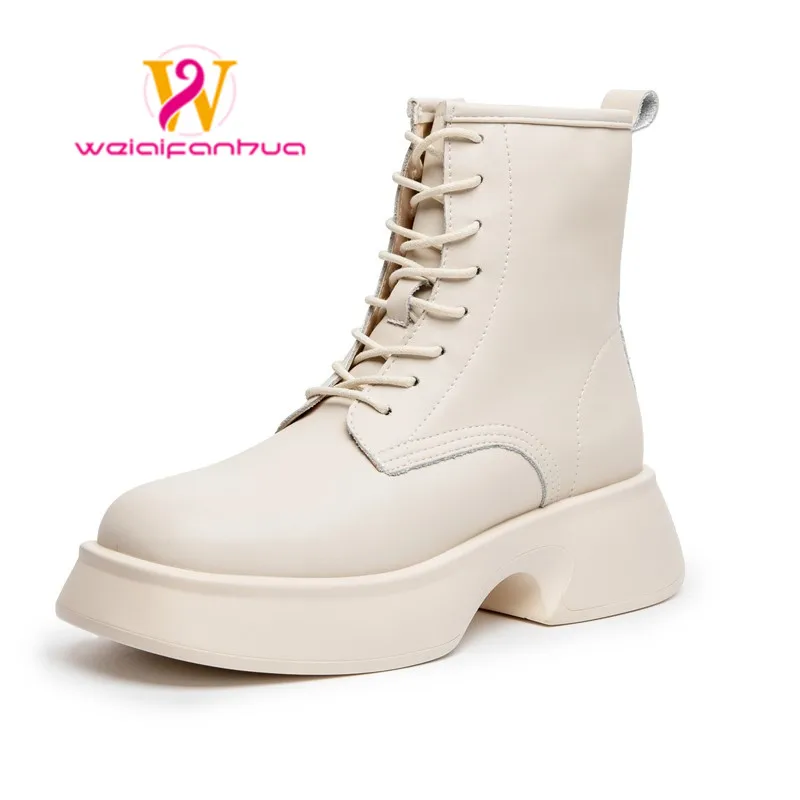 

Women Booties Genuine Leather British Style 2022 New Winter Fashion Women's Short Boots Fur Women's Ankle Boots platform shoes