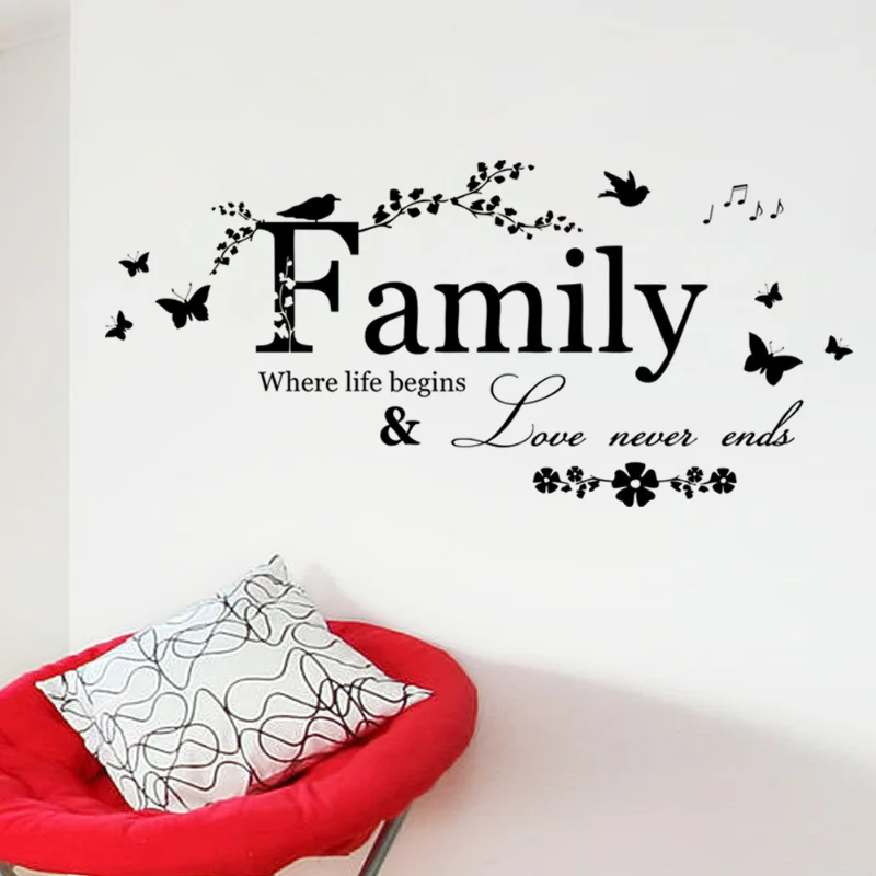 

Family Love Never Ends Quote Vinyl Wall Sticker Wall Decals Lettering Art Words Stickers Home Decor Wedding Decoration Poster