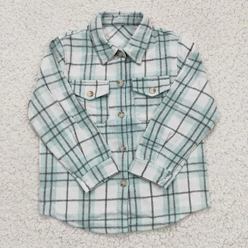 Newborn Baby Blouse Flannel Bodysuit Girl Pocket Green Plaid Button Up Infant Long Sleeve Shirt Toddler Children Cotton Clothes