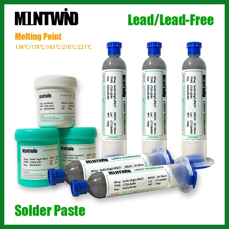 

MOUNTWIND Solder Paste Lead-Free Low Temperature Flux For Soldering 20g/30g/50g/100g Syringe Welding Flux BGA Repair LED SMT SMD