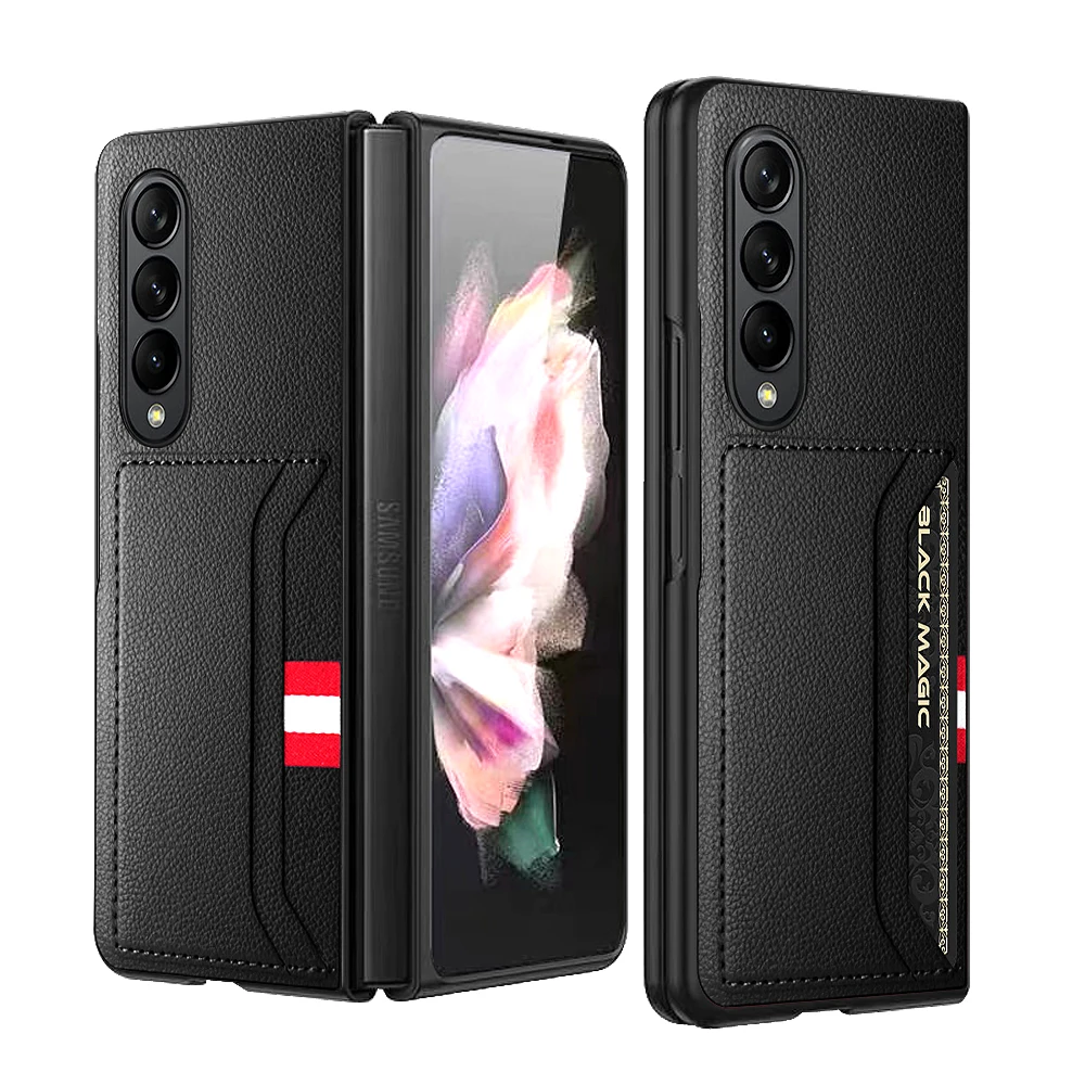 

For Samsung Galaxy Z Fold 4 5G Case Hinge Full Protection Card Solt Leather Hard Plastic Cover For Galaxy Z Fold 3 4 Fold3 Fold4