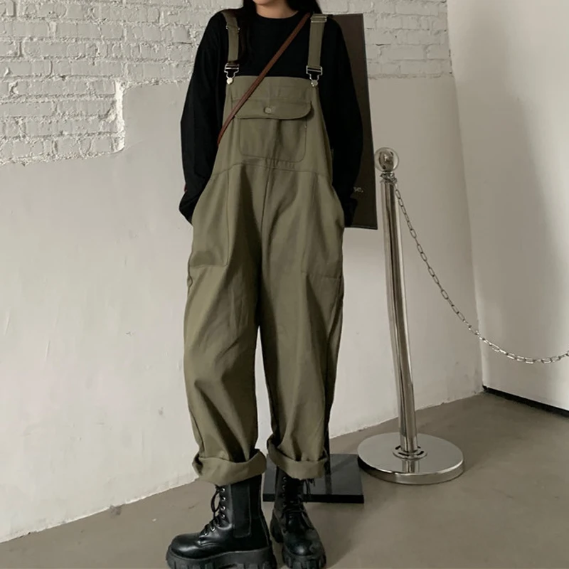 Комбинезон женский с широкими штанинами винтажный Свободный Повседневный