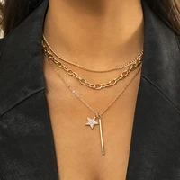 boho shiny diamond pentagram pendant necklace women vintage multilayer gold metal clavicle necklaces girls fashion jewelry gifts