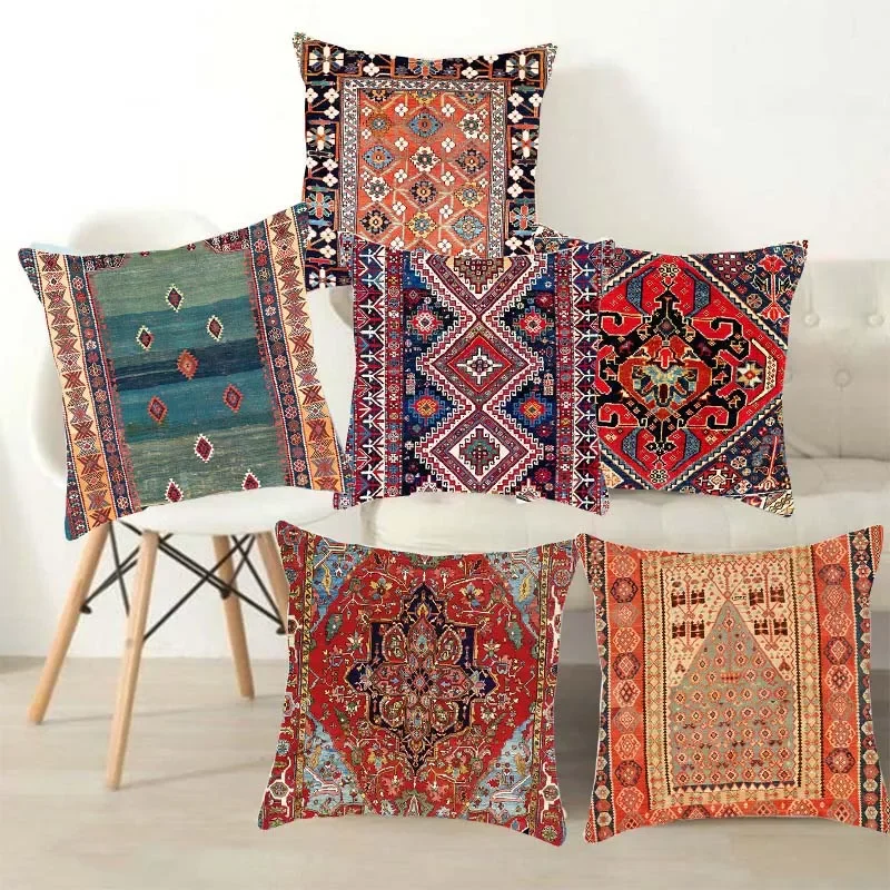 

Ethnic Persian Pattern Decorative Pillow Covers Turkish Middle Eastern Style Linen Sofa Cushion Coat Throw Pillowcase Home Decor