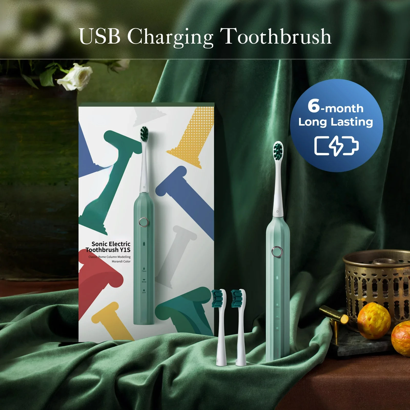 

Sonic Rechargeable Toothbrush for Adults with 3 Cleaning Modes, Smart Timer, with Travel Case, One Charge Lasts for 6 Months, Y1