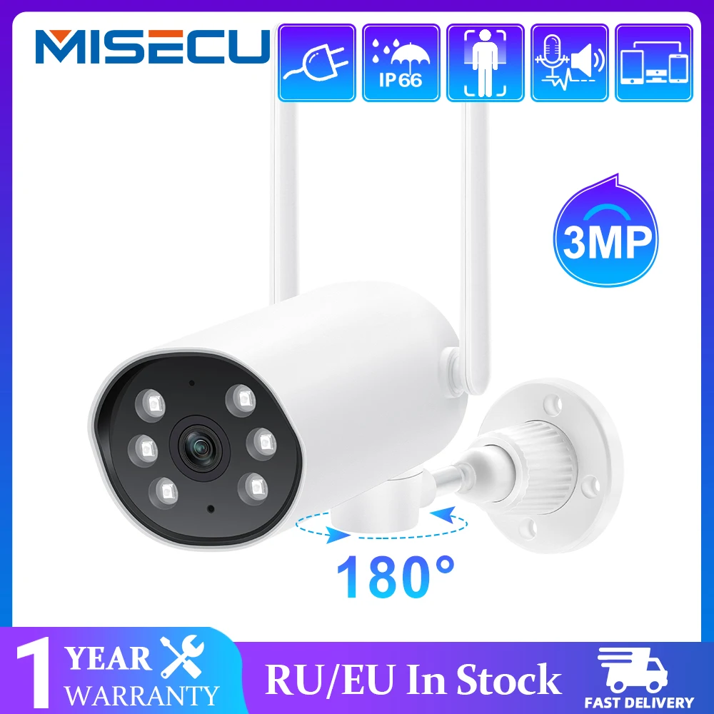 IP-камера MISECU 3 Мп Wi-Fi водонепроницаемая с двусторонней аудиосвязью | Безопасность