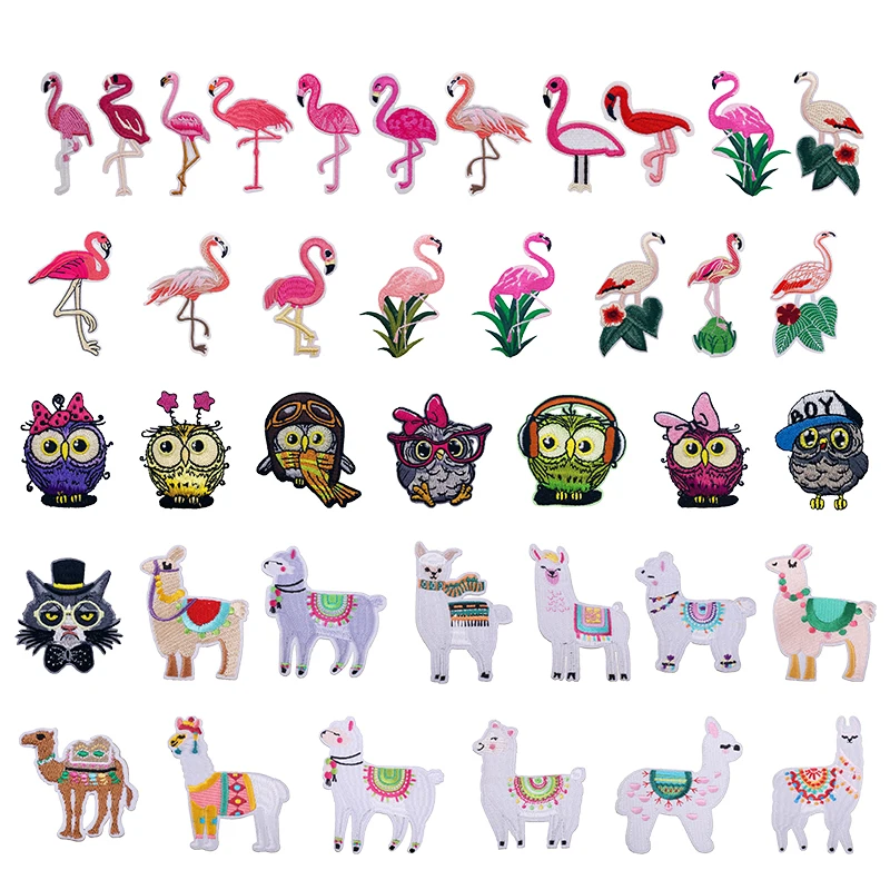 

Alpaca Owl Flamingo Patch Iron On Patches On Clothes Embroidered Animal Patches For Clothing Appliques DIY Accessories Sticker