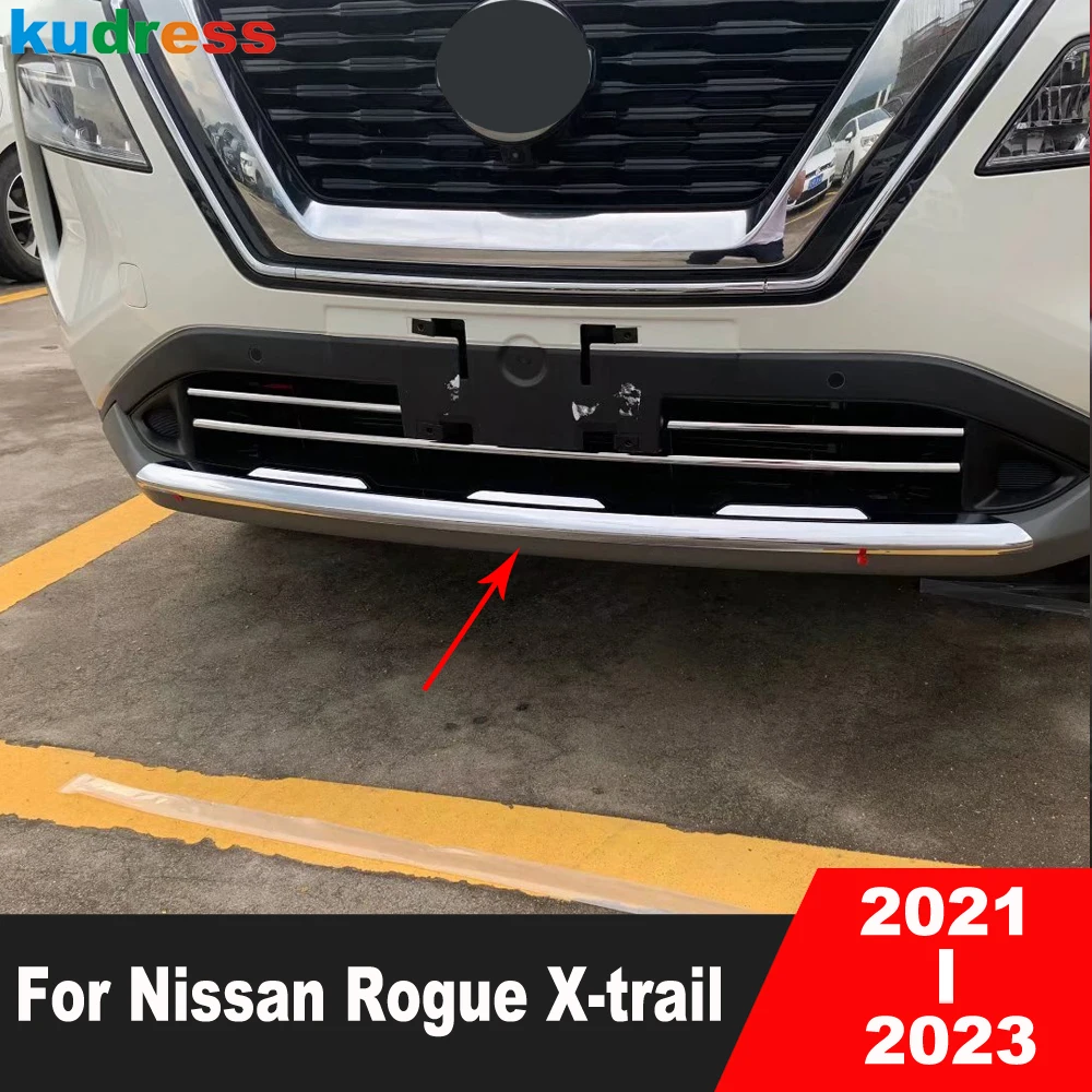 

Накладка на передний нижний бампер для Nissan Rogue X-trail 2021 2022 2023, Хромированная передняя гоночная решетка, молдинговая полоса, автомобильные акс...