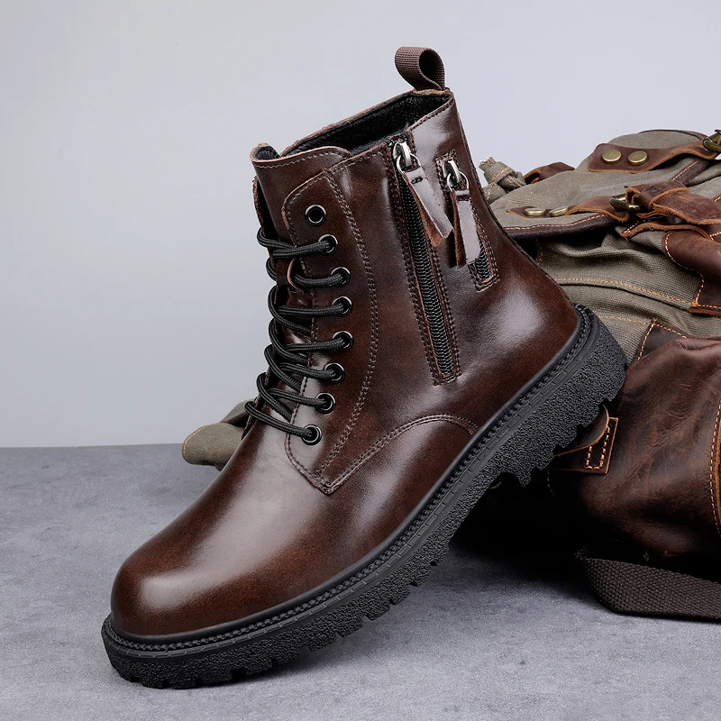 

Autumn Winter With Fur Men Boots Brand Fashion Leather Boots Mens Comfortable Working Man Shoes Good Quality Snow Boots Men