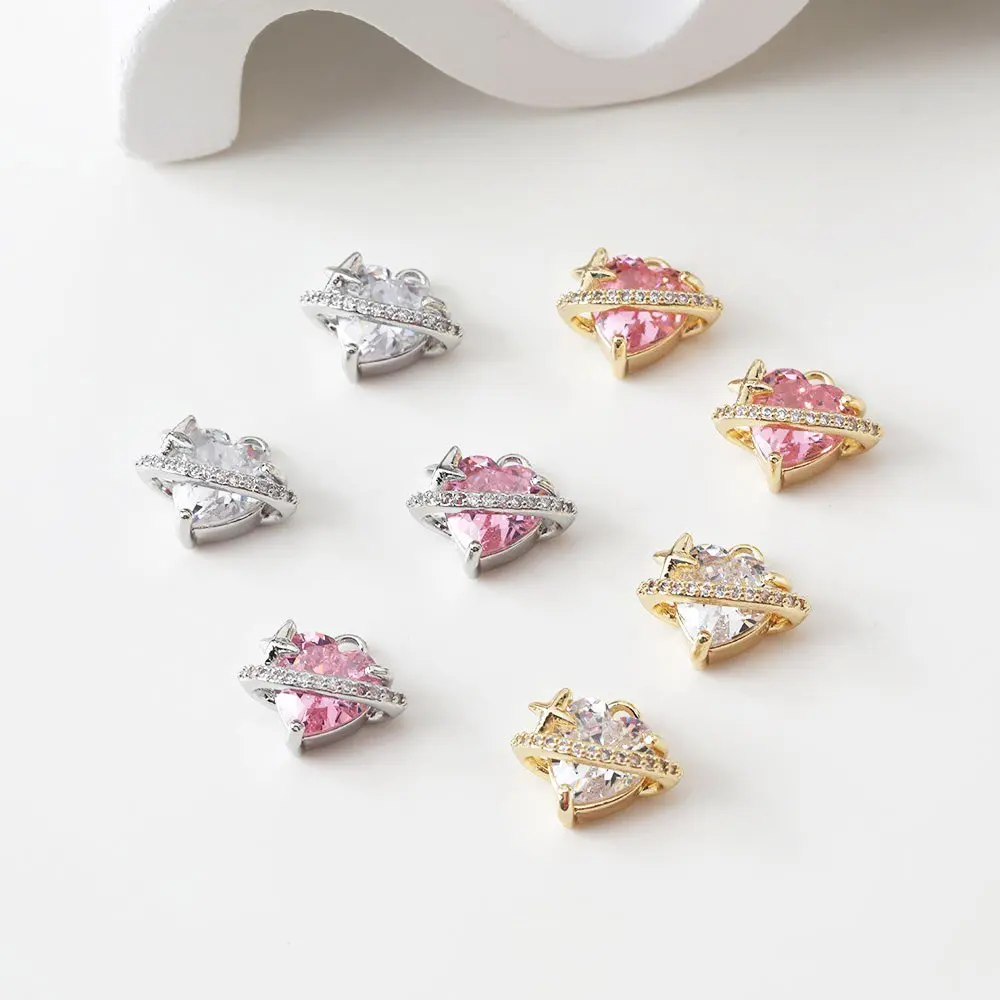 

2PCS Star Heart Zircon Pendant Charms for Jewelry Making Necklace DIY Brass Handmade 14k Gold Plated 11*13mm