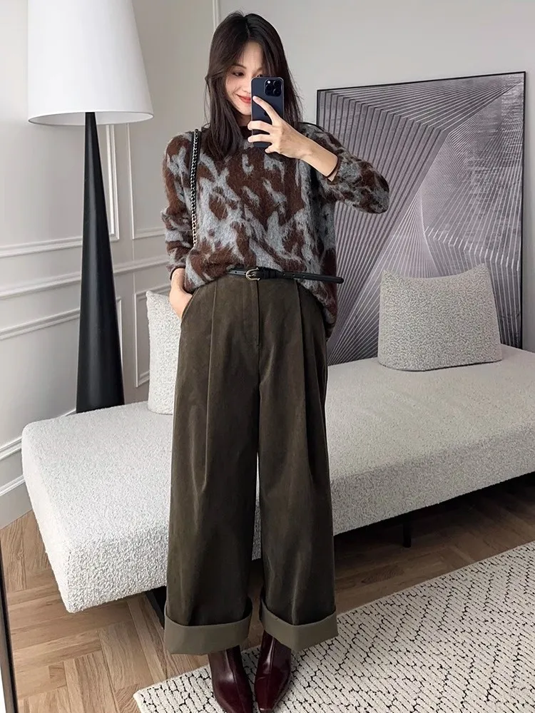 Женский осенне-зимний жаккардовый свитер из шерсти Альпака с круглым вырезом