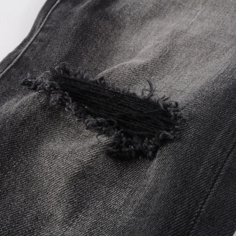 Street Fashion Men Jeans Retro Black Gray Stretch Slim Ripped Jeans Men Hole Trousers Patch Designer Hip Hop Brand Pants Hombre