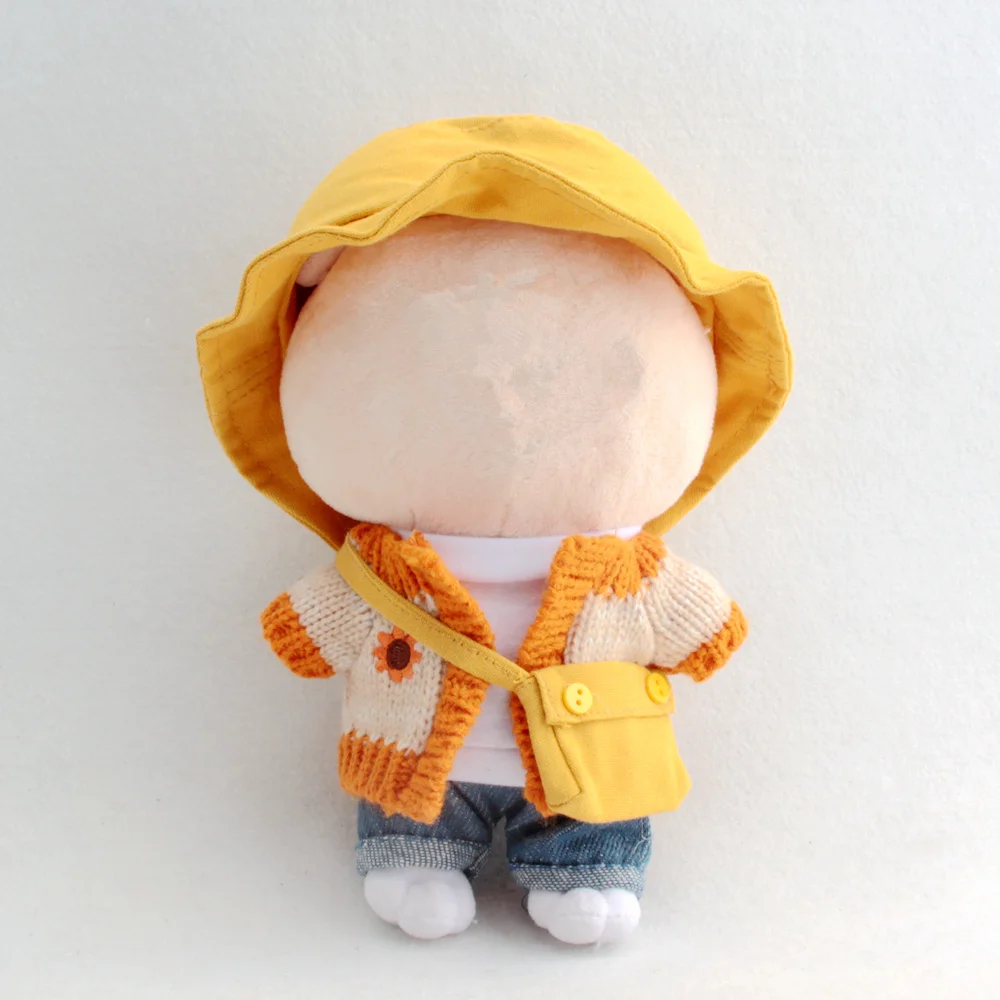 

Одежда для куклы 20 см, плюшевая Одежда для куклы, желтый свитер с подсолнухом + джинсовый идол, куклы, наряд, детские игрушки, подарки, аксессу...