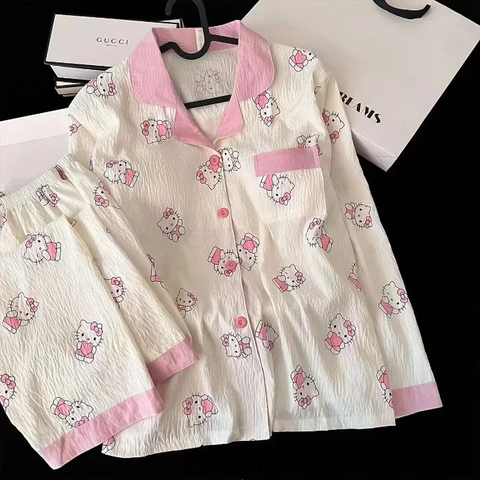 Новые женские пижамы в стиле аниме Sanrio Hello Kitty милый носимый комплект