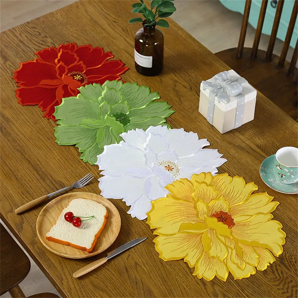 

Super Flowers Embroidery Placemat Cup Mug Tea Pan Coaster Dining Table Place Mat Lace Doily Wedding Drink Pad Kitchen Supplies
