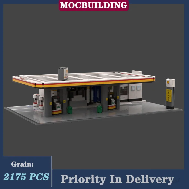 

Модель заправочной станции для зданий города, строительный блок MOC, маленький город, Коллекционная серия, детские игрушки, подарки