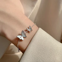 korean 925 sterling silver butterfly charm bracelet for women elegant white shell zircon unique design bracelets birthday gift