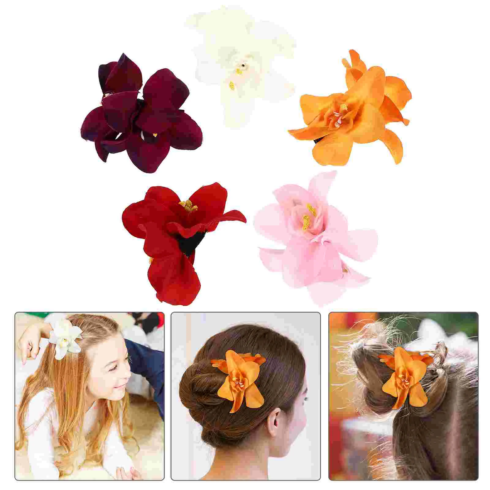 

5Pcs Orchid Hair Clip Artificial Flower Hair Clip Hawaiian Flower Hair Clips Hibiscus Plumeria Hair Clips for Woman ( )