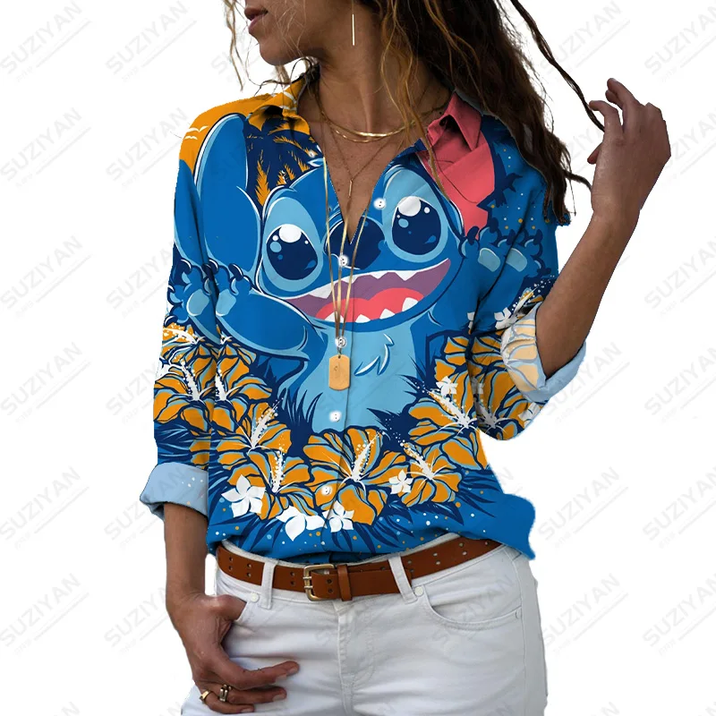 

Женская Повседневная рубашка с длинным рукавом, принтом и отворотом