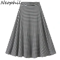 neophil 2022 england style checkered women summer skirts houndstooth swing faldas plisada a line black plaid midi skirt s220316
