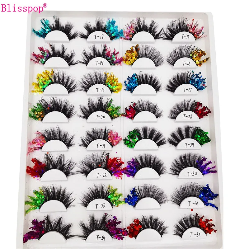 

Unique Shining Colored Eyelashes Gold Pink Green Glitter Colorful False Eye Lashes Party Rainbow Cilias Dramatic Halloween