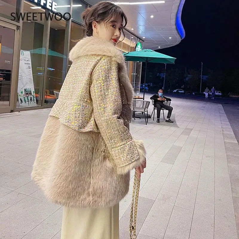 Fur Amp Faux Fur Sequins High Quality Female Coat 2021 New Winter Fashion Women Fur Coat Temperament Warm Women Fur Coat Slim