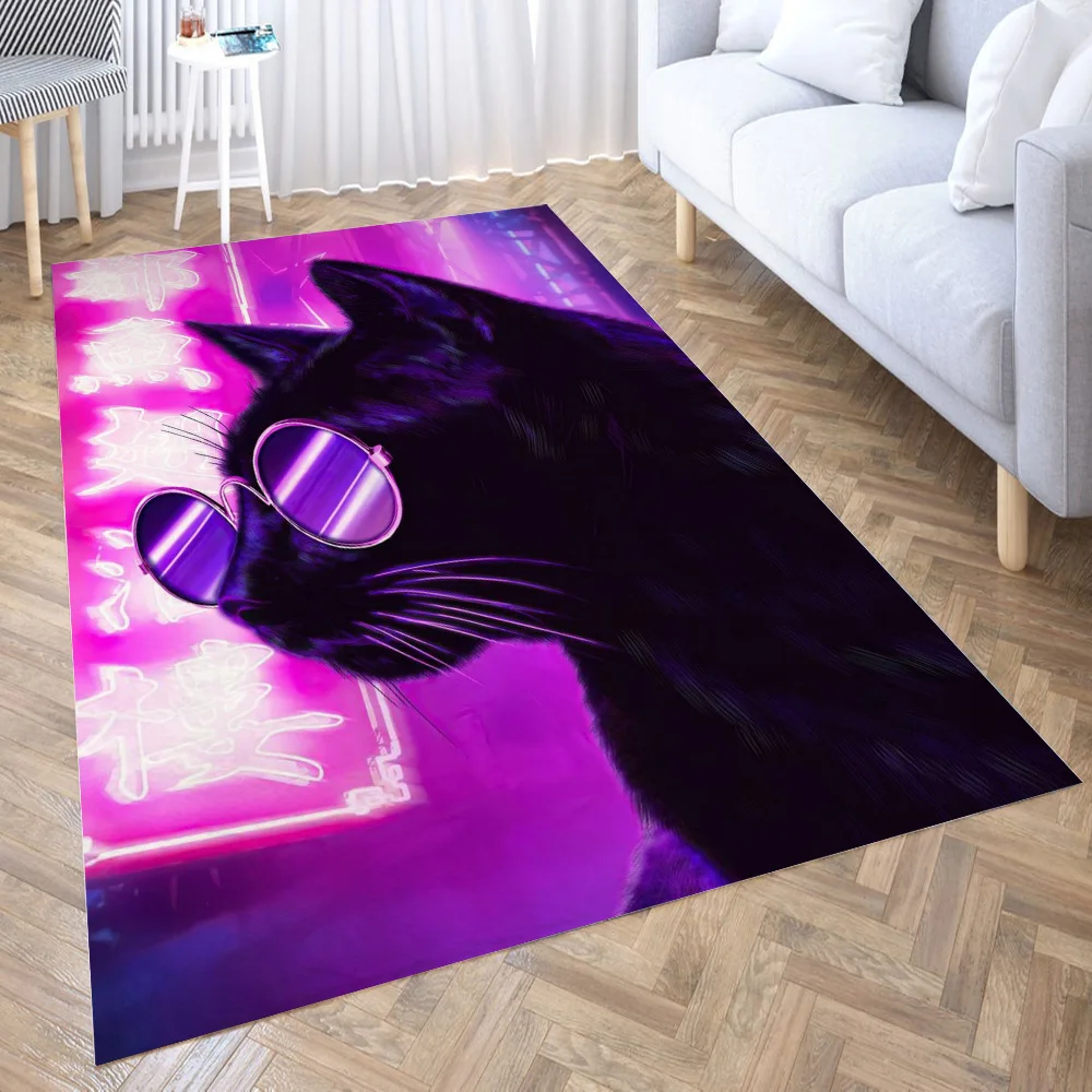 

purple black cat Area Rug for Living Room Floor Mat Carpet for Bedroom Bedside Entrance Doormat Anti-slip Home Decor
