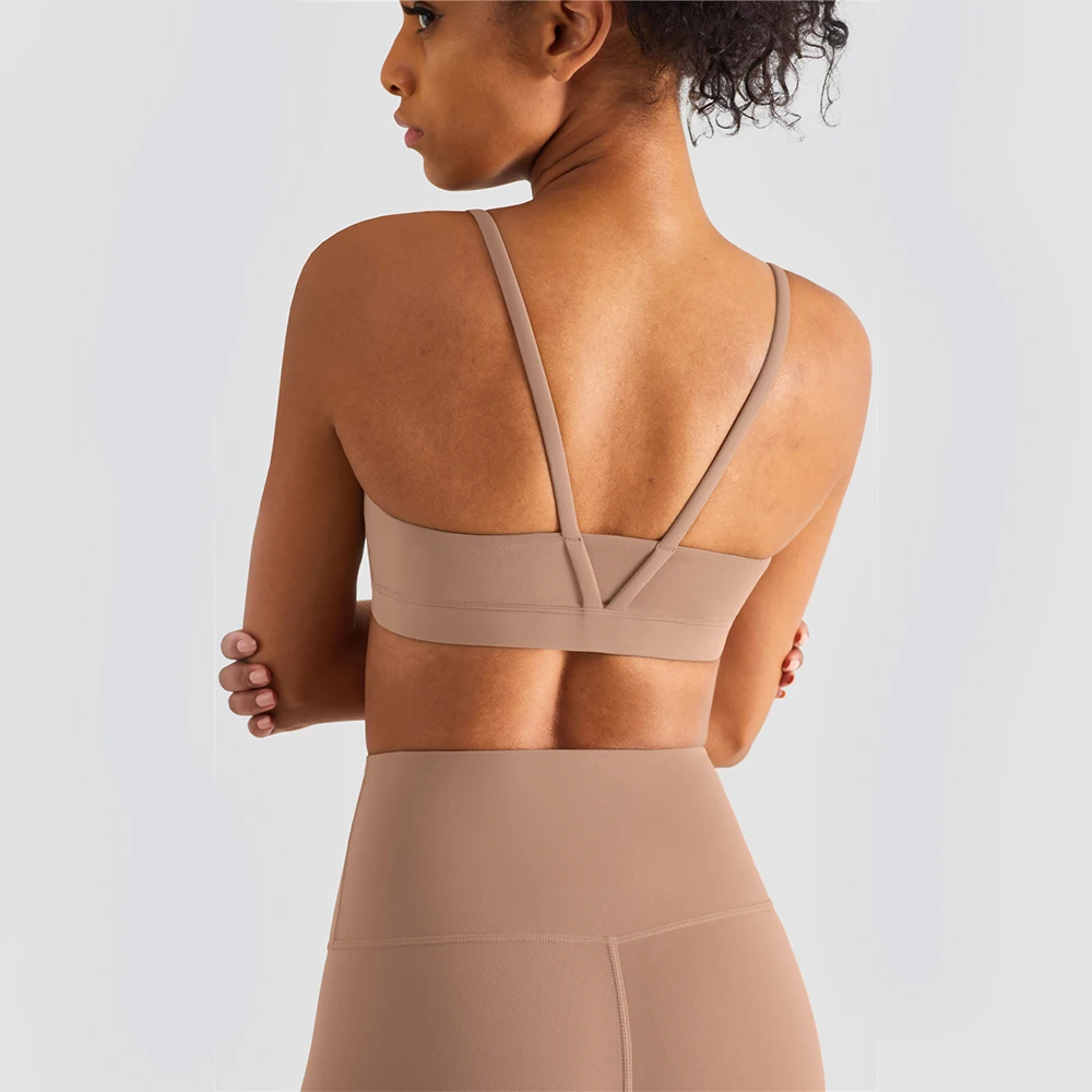 

V-shaped Beauty Back Thin Shoulder Strap Workout Bra Nylon Breathable Yoga Wear for Women Underwear Sport Fitness Gym Crop Tops