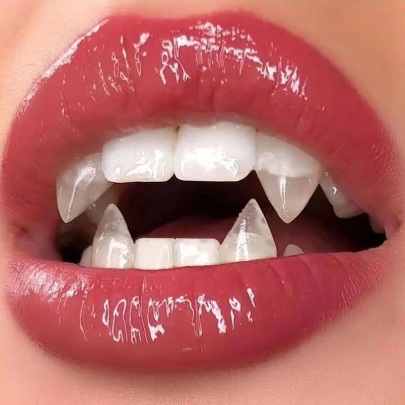1 Pair Vampire Teeth Fangs Dentures Props Halloween Costume Props False Teeth Solid Glue Denture Adhesive Halloween Party Decor