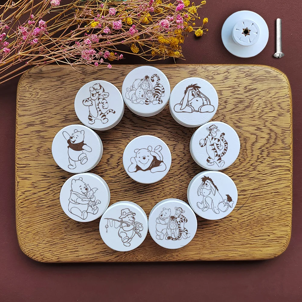 

Winnie the Pooh Wooden Engraved Drawer Knob Cabinet Pulls Kitchen Room Clothes Wall Hangings Hooks Children Furniture Handle