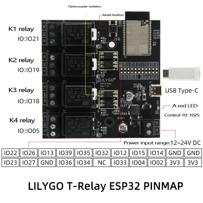 T-Relay ESP32 Quad DC 5V Реле Iot