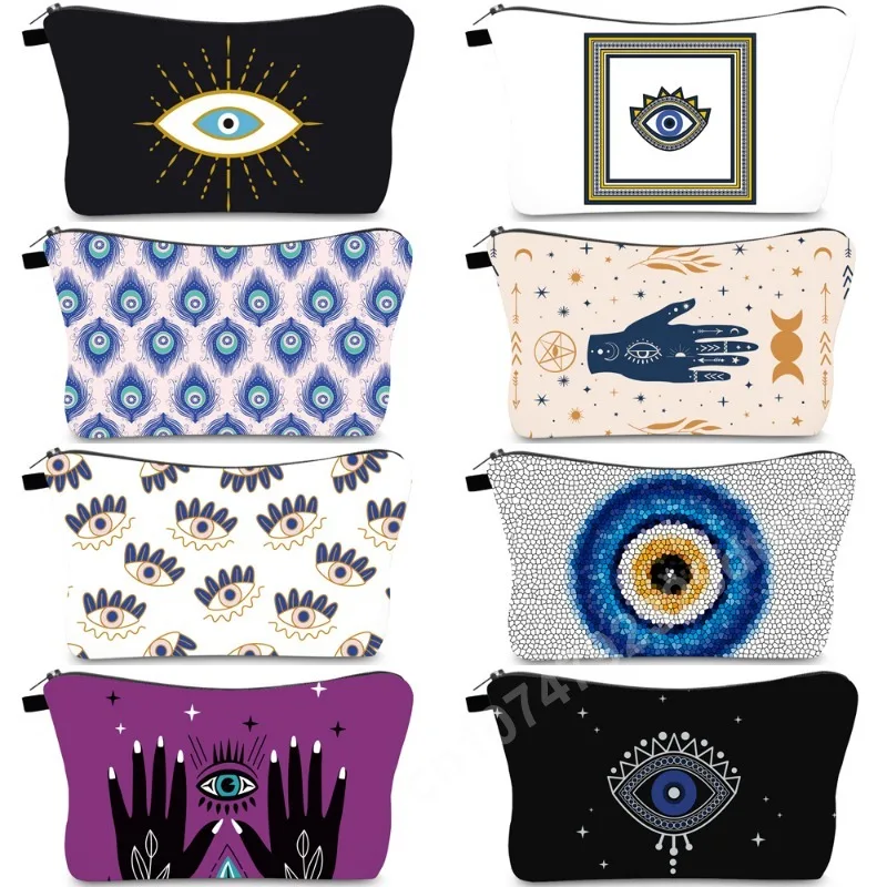 

Turkish Style Women Makeup Bag Blue Evil Eye Travel Portable Small Toiletry Organizer Cosmetic Bags Purse Portable Organizer