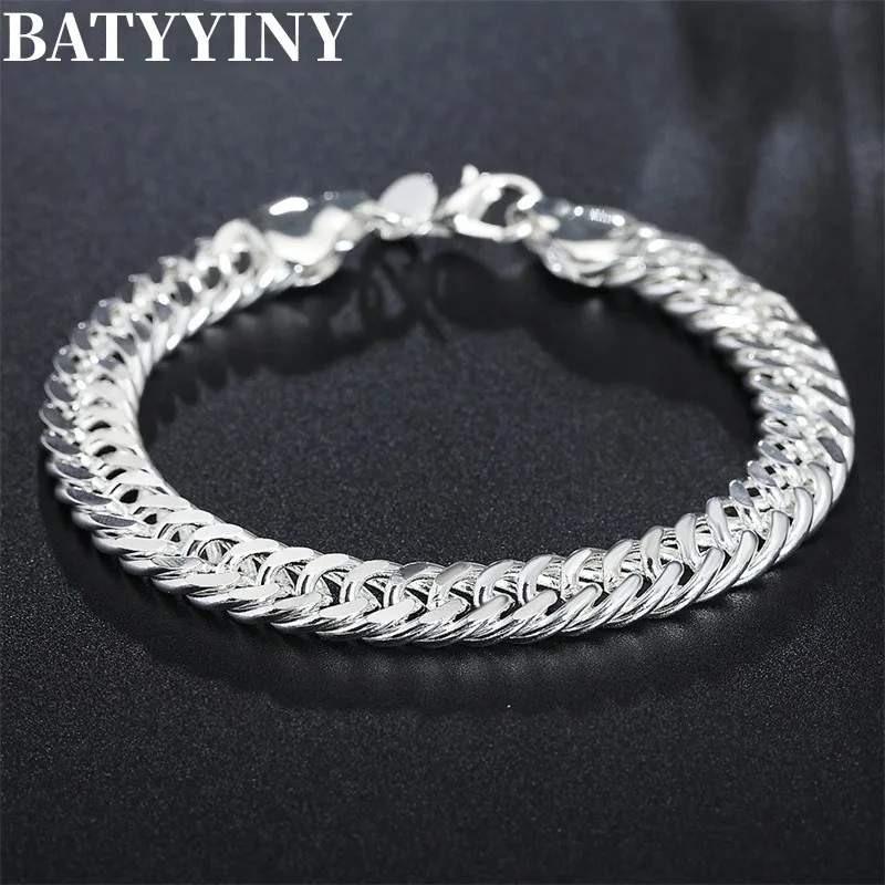

BATYYINY Hot 8Inch 925 Sterling Silver 10mm Full Side Bracelet For Girls And Boys Fashion Wedding Jewelry Gifts