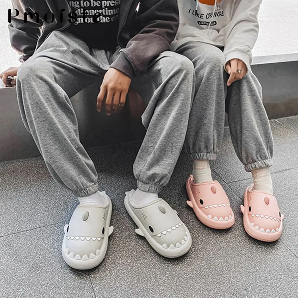 Winter Shark Slippers for Women Cartoon Children Slippers Family Adults Kids Indoor Waterproof Thick Sole Man Plush Slippers