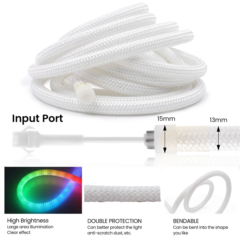 Фото Светодиодная лента 360 Glow Round RGB WS2812B Neon LED с Wi-Fi и Bluetooth управлением, 5В USB, вилки UK/US/EU/AU, комплект 1м 2м 3м 4м 5м №4
