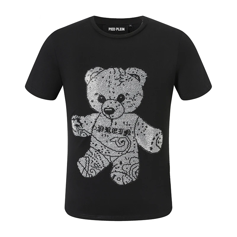 

2023 summer PLEIN BEAR Men's T-shirt SS Teddy Glass Classic T-shirt with Crystals 100% Cotton Bear Men Tops Comfortable Tees