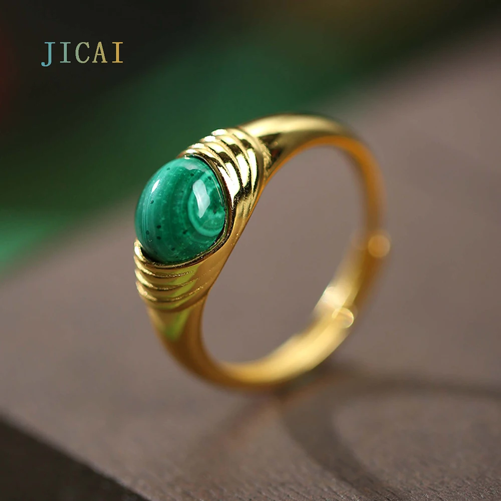 JICAI кольца 925 пробы серебряные женские из натурального малахита изысканные