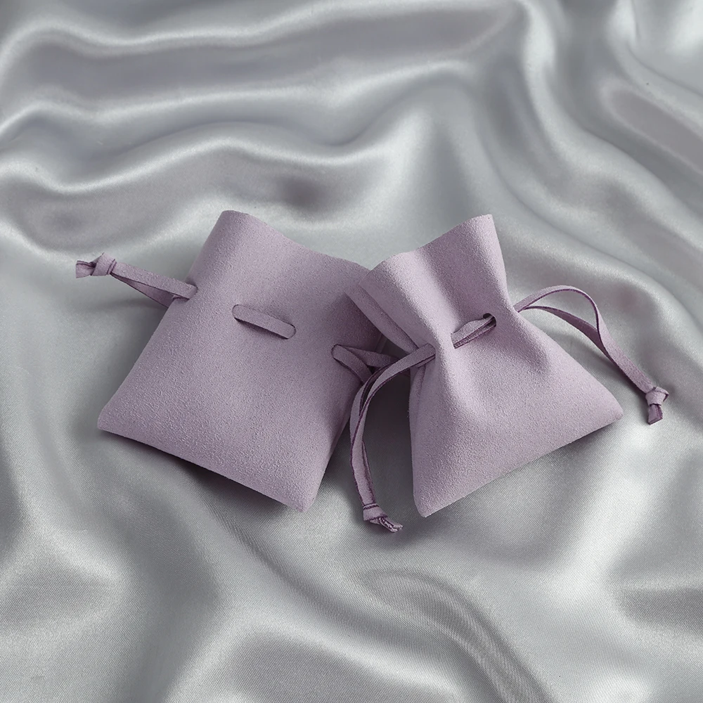 Microfiber Jewelry Drawstring Fungus Style Ring Gift Light Purple Bags for Christmas Necklace Packaging Organizer Party Gift