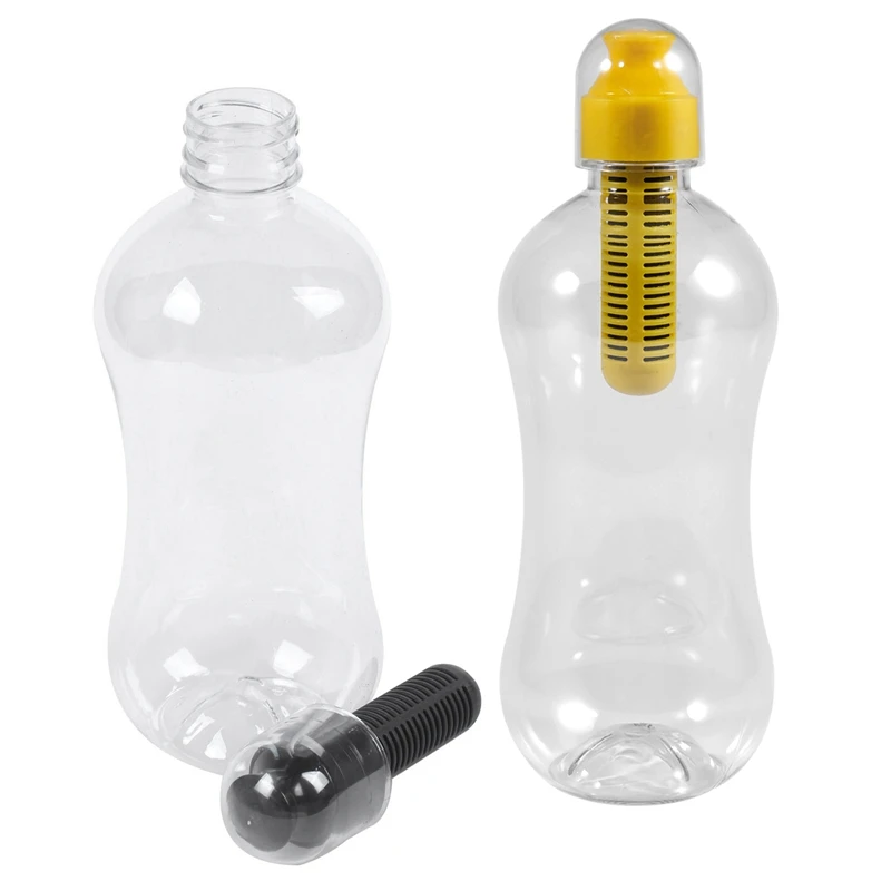 

2 Pcs 550ML Outdoor Water Bobble Hydration Filter Bottle Filtered Drinking, Yellow & Black