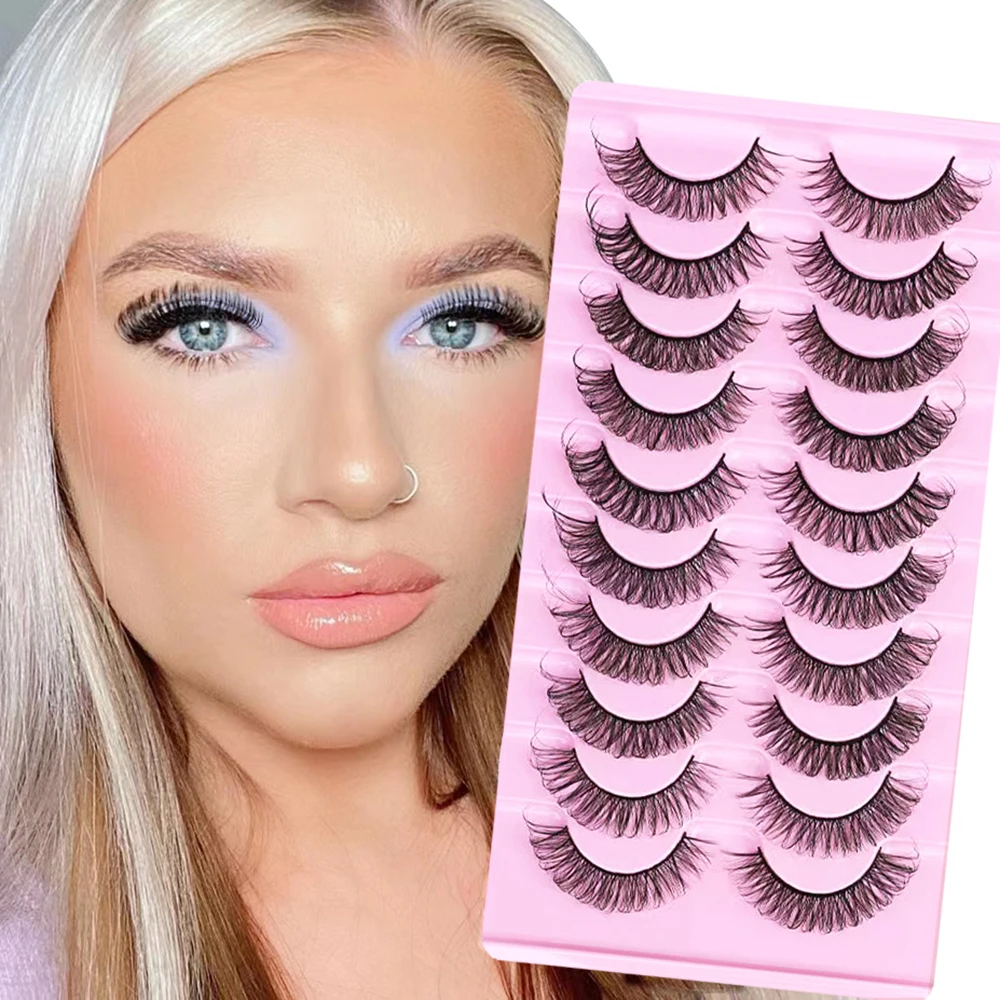 

10 Pairs D Curl Fluffy 3D Mink Lashes False Eyelash Extension Makeup Fake Eyelashes Cosplay Manga Lashes Dramatic Volume Lashes