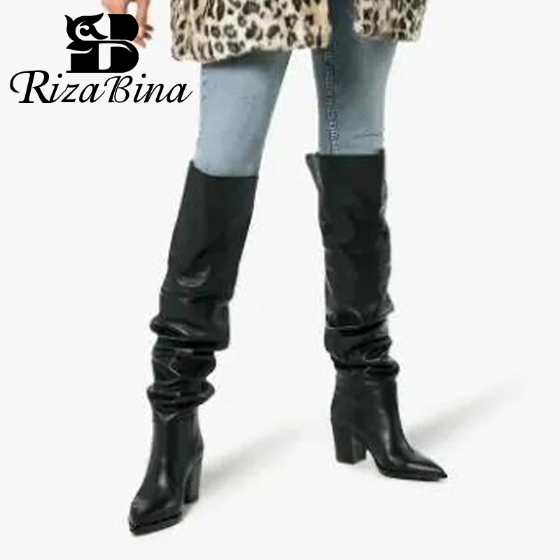 

RIZABINA Size 31-43 Genuine Leather Women'S Long Boots Winter Female Shoes Fashion High Heels Over Knee Boot Ladies Footwear