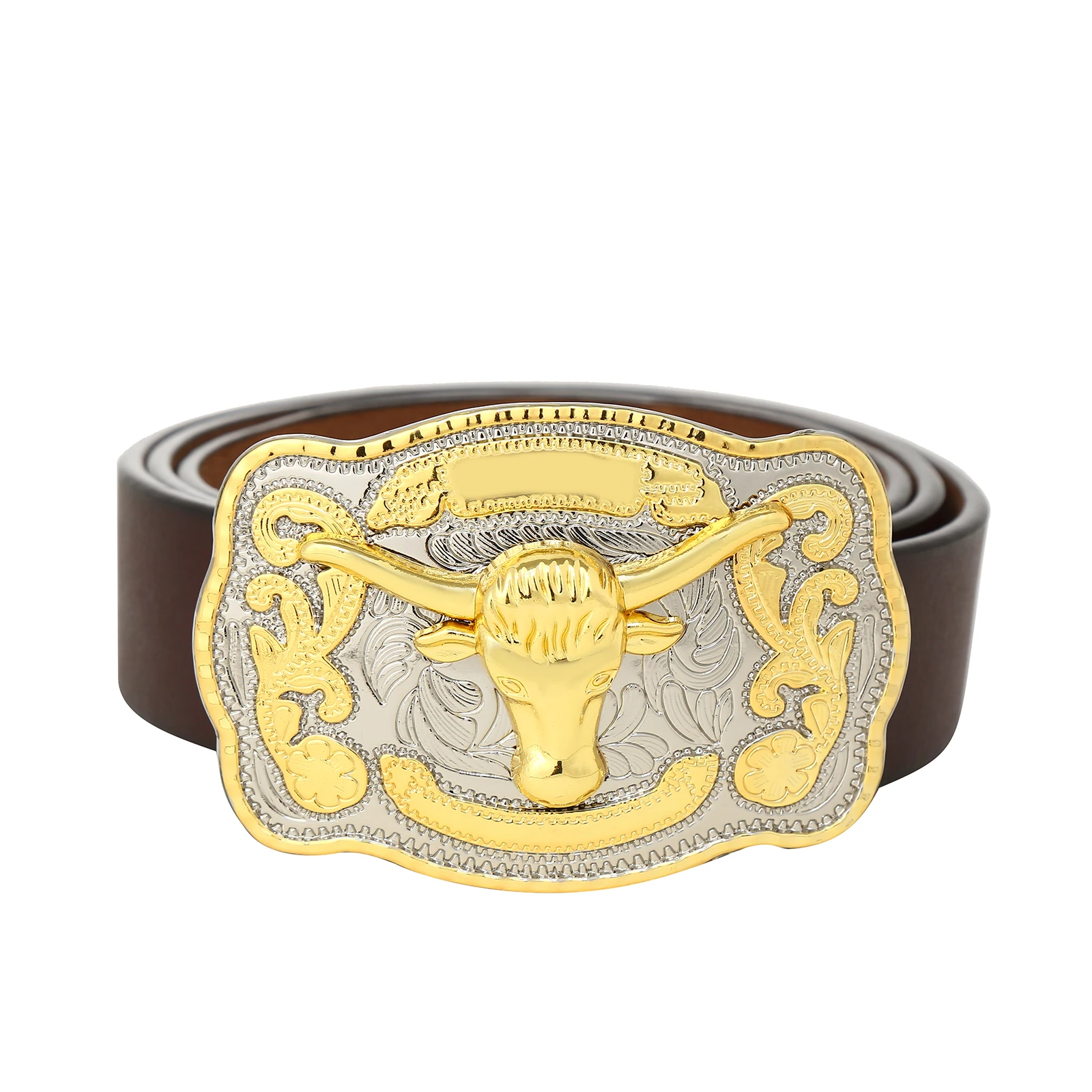 Western cowboy animal version of the small version of the two-color alloy men's belt buckle with coffee leather belt