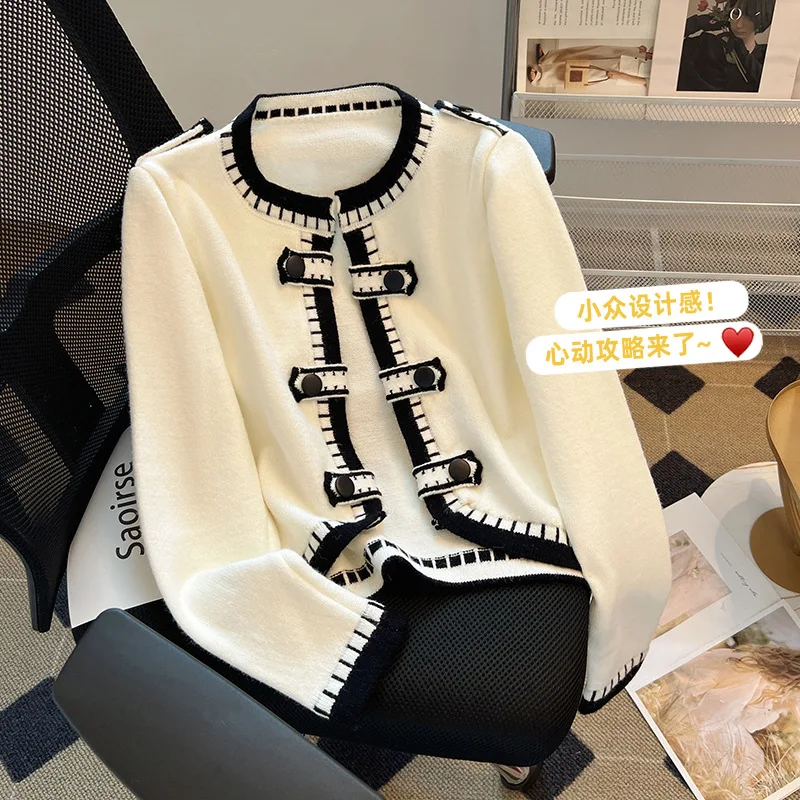 

Women's autumn and winter design sense niche high-end sense cropped top chic unique sweater jacket