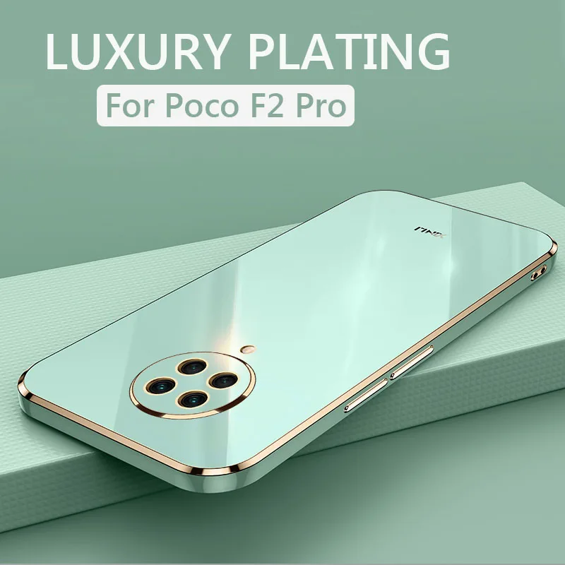 luxury square plating phone case for xiaomi poco f2 pro pocof2 pro shockproof soft tpu silicone back cover fundas free global shipping