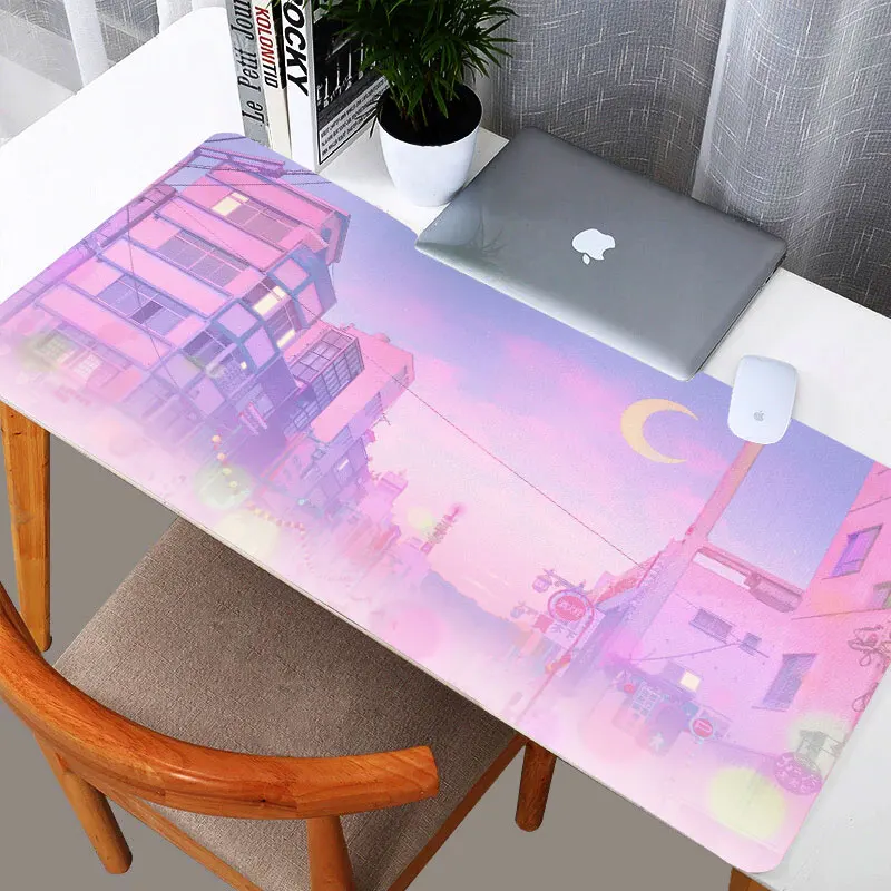 Розовый Силиконовый коврик с Сейлор Мун пейзаж для мыши игровой XL большая