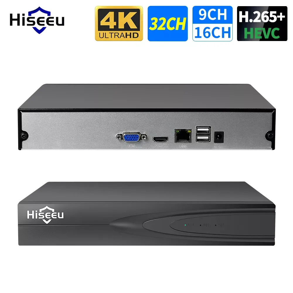 Hiseeu H.265+ IP CCTV Security Surveillance Camera NVR Video Audio Recorder 8CH 16CH 32CH 4K 8MP 5MP 4MP Motion Detection Metal