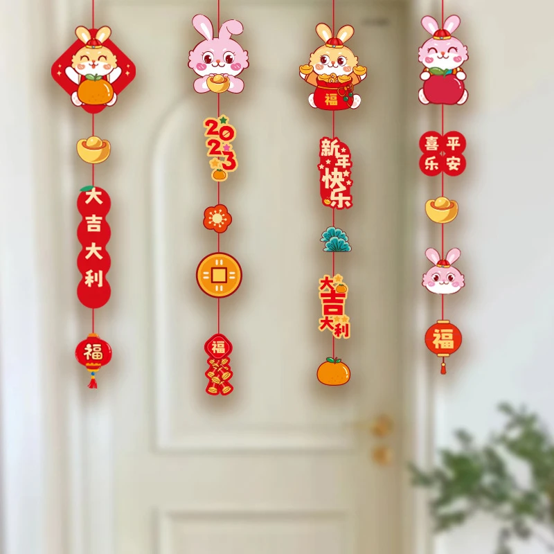 

4pcs/set Chinese New Year 2023 Rabbit Cute Bunny String Pendants Decor Lunar New Year Decorations Hanging Ornaments